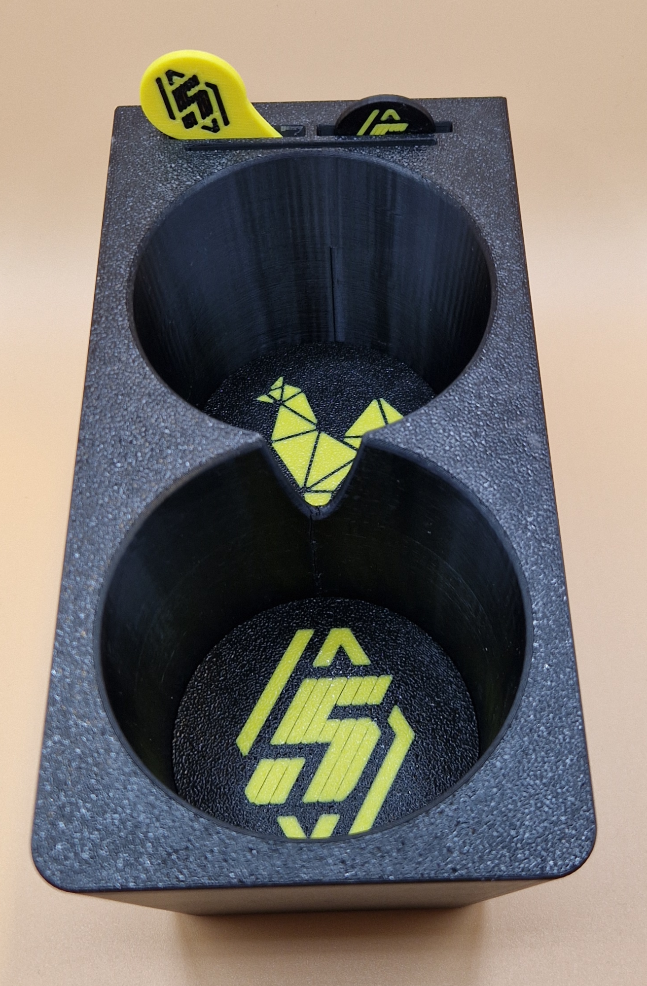 Car cup holder with 73mm opening and 63mm bottom for stable fit