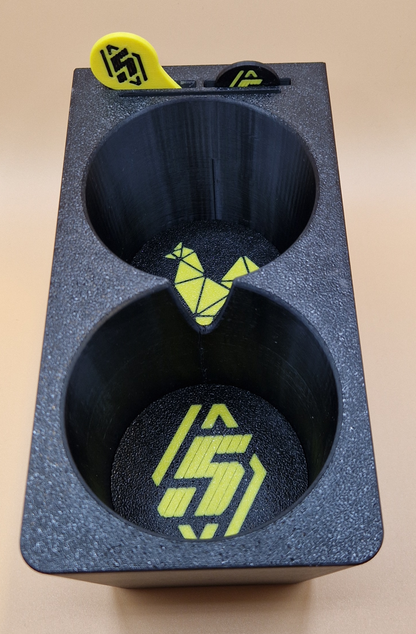 Car cup holder with 73mm opening and 63mm bottom for stable fit